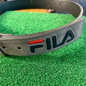 Fila Gray Leather Belt w/Red and Blue Logo